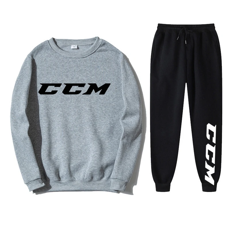 Dres męski komplet bluza z kapturem + spodnie wiosna jesień zima polar ciepła odzież sportowa CCM strój Streetwear odzież męska