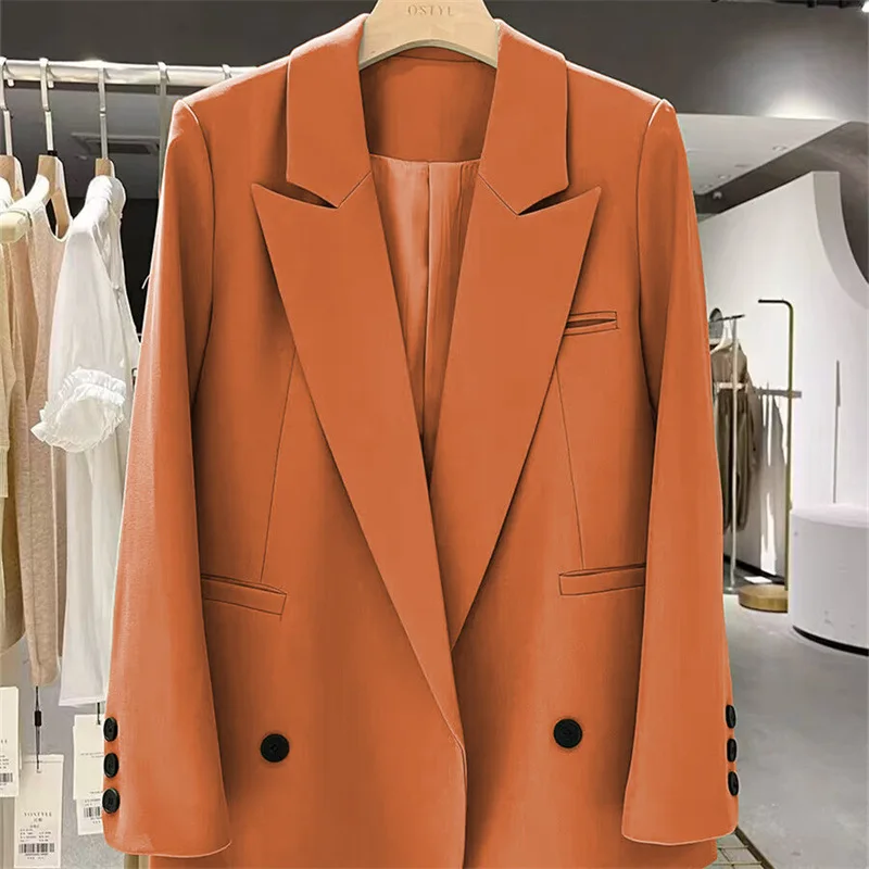 Herbst 2024, lässige Jaets für Damen, Damenanzüge, Mäntel, gerader Schnitt, Polyester, lang, Sve, reine Farbe, vielseitig, Faion