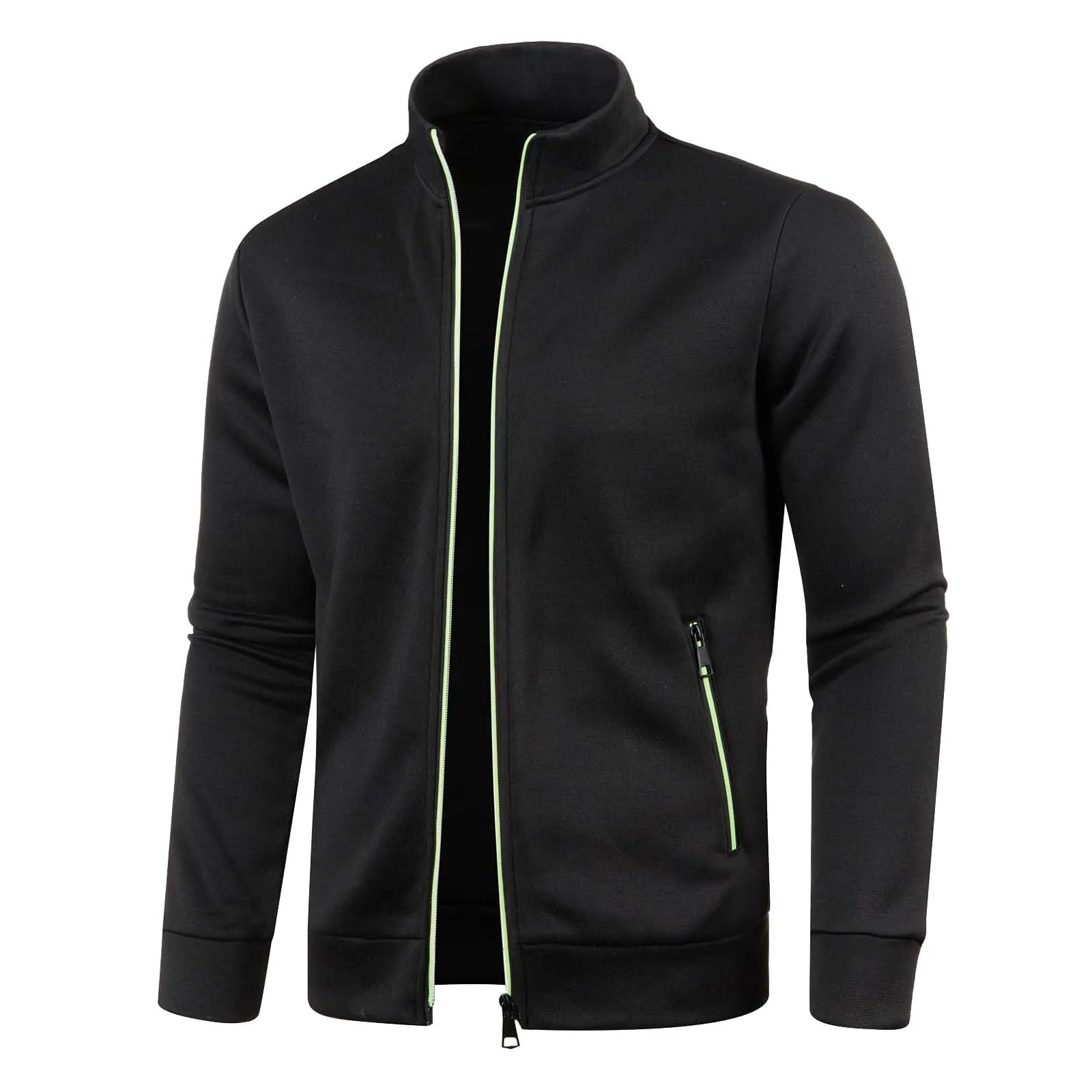 Male Stand Up Collar Jackets Long Sleeve Zip Sweater Fashion Men's Clothing Autumn Winter Thin Jacket Casual Fleece Sweatshirt