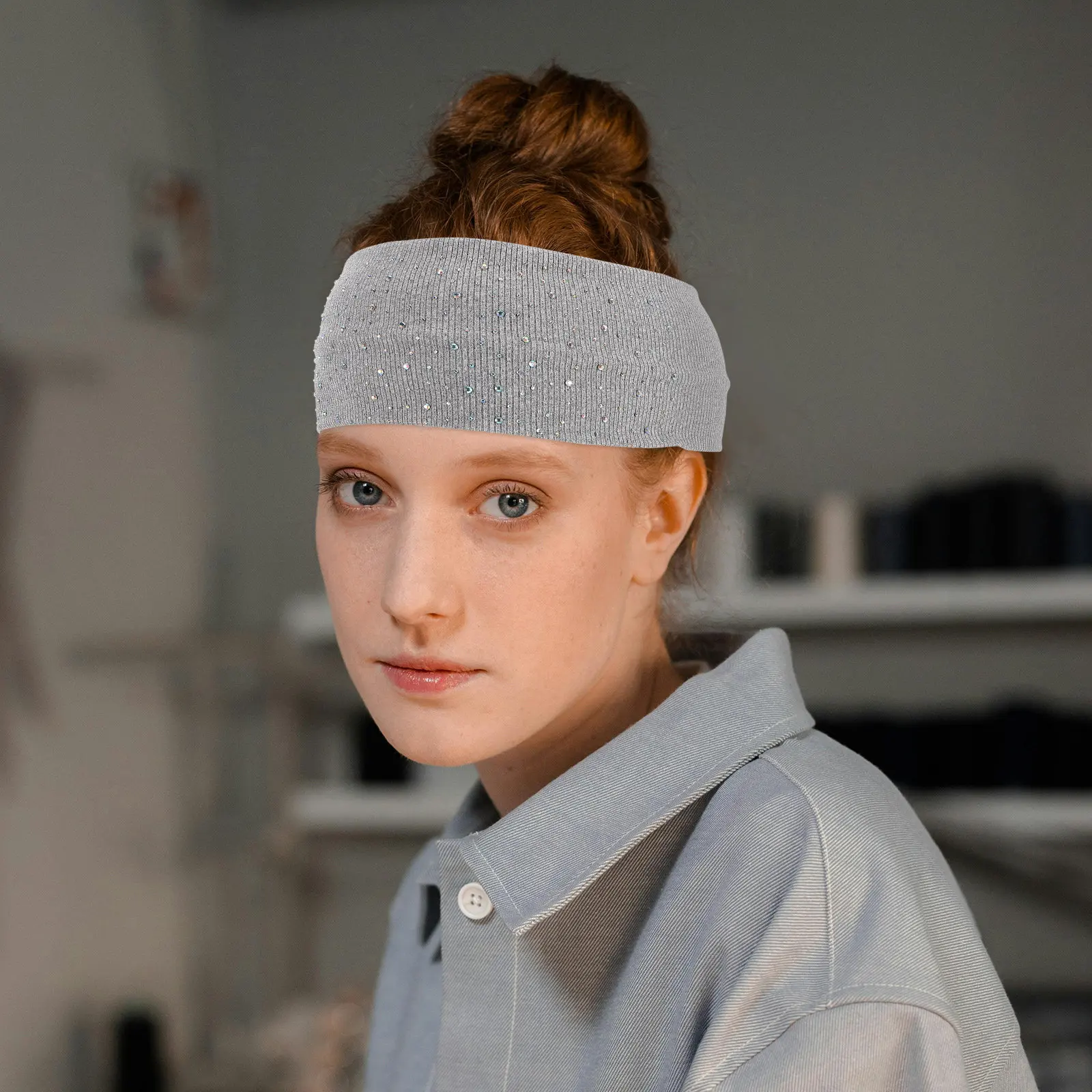 3Pcs Sports Headbands Women Wide Rhinestone Stretchy Elastic Sweat Absorbing Hairbands Running Yoga Fitness Accessories