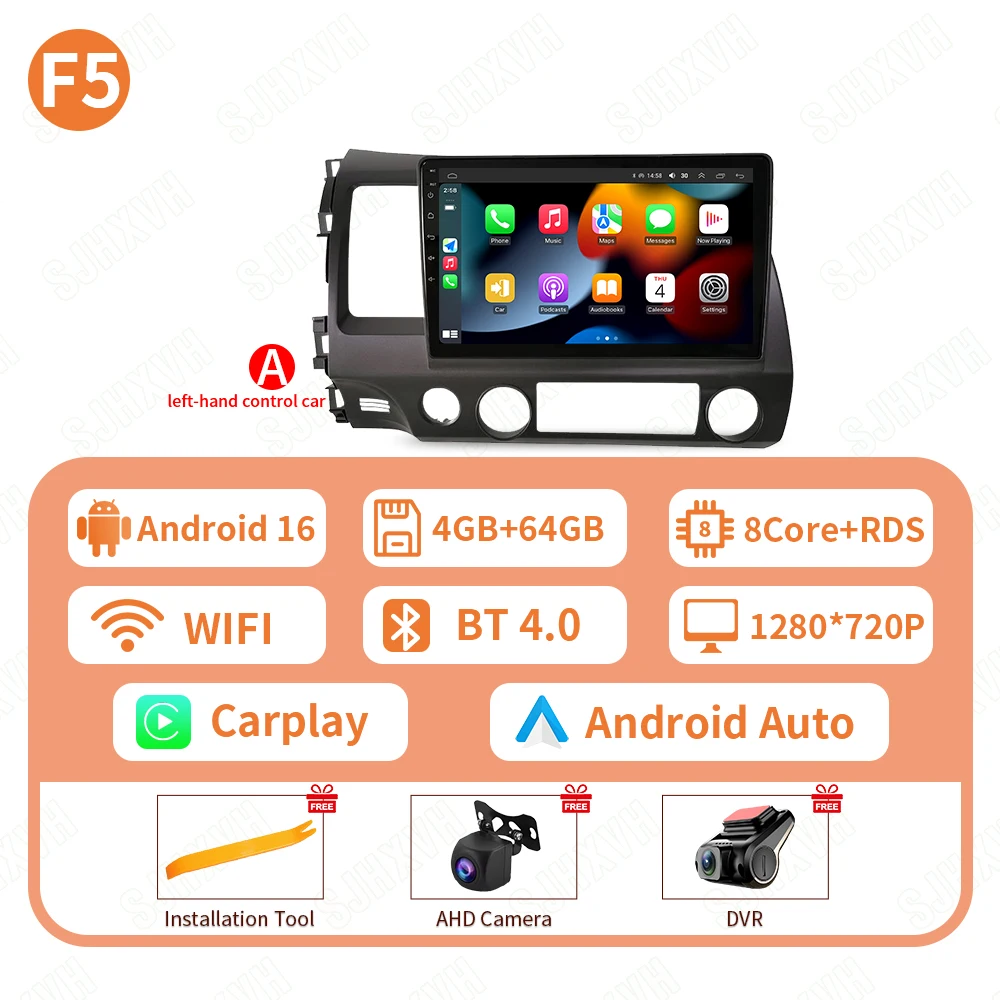 Android 16 Autoradio Radio Voor Honda Civic 8th 2005 2006 2007 2008 2009 2010 2011 Multimedia Draadloze Carplay Android Auto