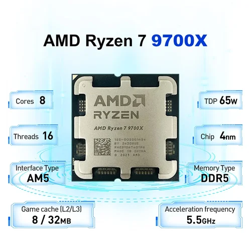 Imagen 2 del producto Procesador AMD Ryzen 7 9700X R7 9700X 3,8 GHz L3 = 32M 65W 8 núcleos 16 hilos DDR5 Socket AM5 4NM NUEVO pero sin ventilador