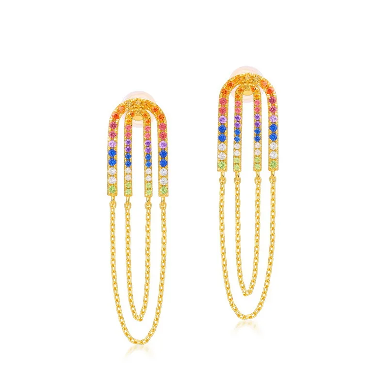 

New S925 Silver Rainbow Round Zircon Earrings Women Full inlaid ZirconiumRainbow Sterling Ear Studs 925