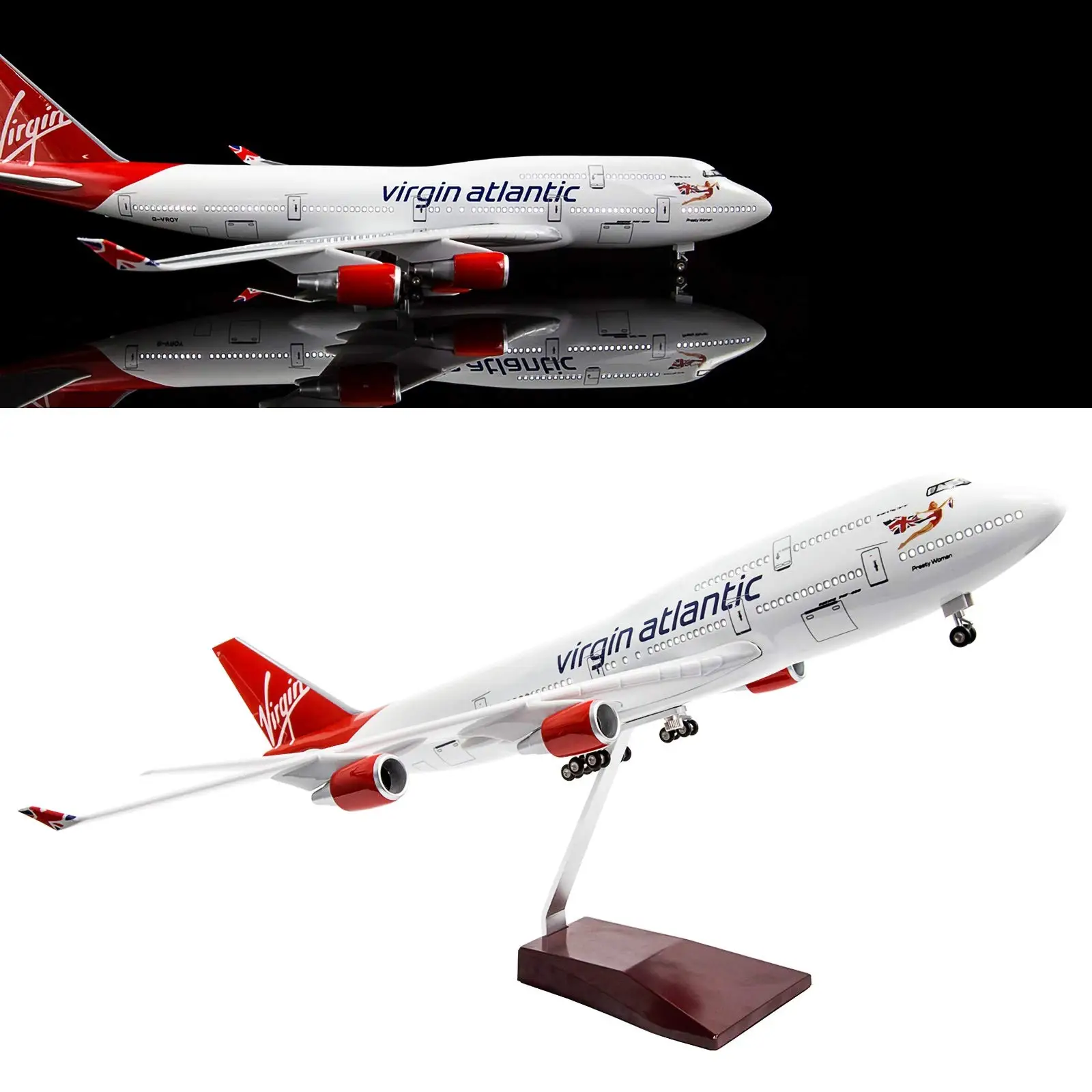 For Virgin Atlantic British Airline B747 Airplane Models 47CM Plastic Model W Light and Wheels Authentic Collectible Gift