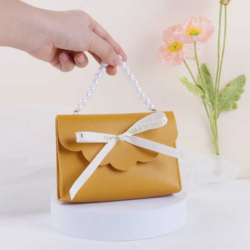 5/10/20Pcs Leather Gift Bags Bow Ribbon Packaging Bag Wedding Favour Distributions Bag Birthday Candy Packaging Box Mini Handbag