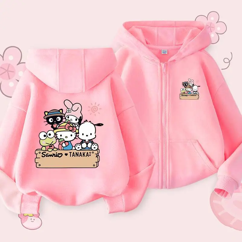 Sanrio Kawaii Hello Kitty Meisjes Sweatshirt Met Capuchon Kuromi Cinnamoroll Anime Cartoon Mode Huidvriendelijke Kinderkleding Jassen