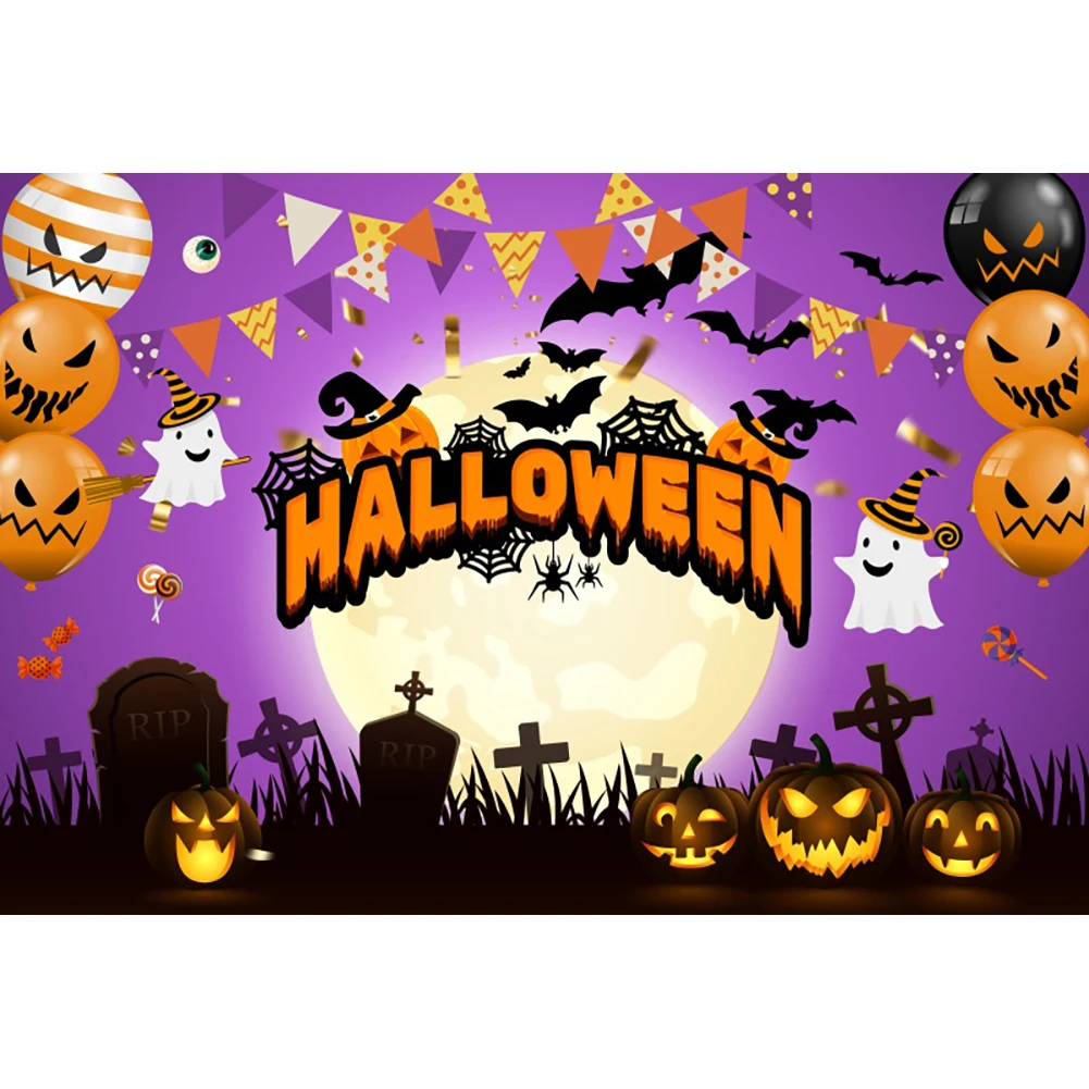 만화 할로윈 배경 보름달 박쥐 마녀 무덤 끔찍한 밤 파티 장면 사진 스튜디오에 대한 사진 배경