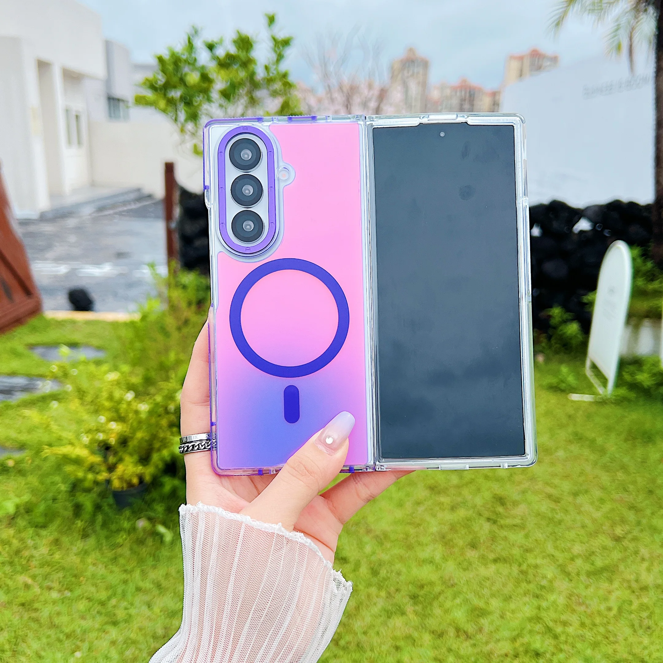 Trendy Color Changing Magnetic Phone Case for Samsung Galaxy Z Fold 8/Ultra/7/6 High Quality TPU Acrylic Anti Shock Shockproof