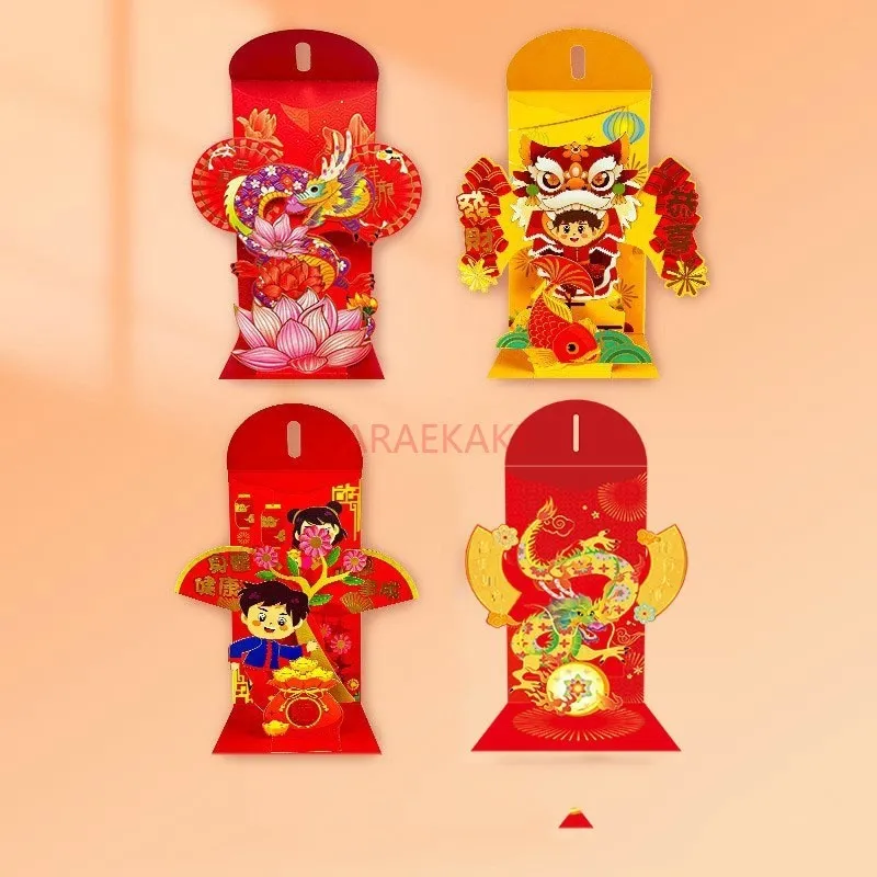 1PCS Chinese Long Luck Money Bag Red Pocket Hongbao Paper Envelopes Spring Festival New Year Red Envelope