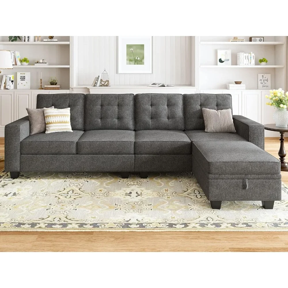 

Convertible Sectional Sofa, L Shaped Couch with Storage Ottoman 4 Seat Sectional Sofa with Reversible Chaise