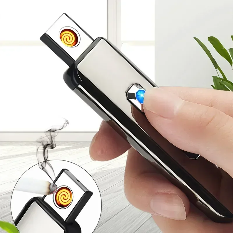 2025New USB Electric Lighters Windproof USB Rechargeable Touch Windproof Cigarette Accessories Electric Lighter Portable 전자 라이터 view 4