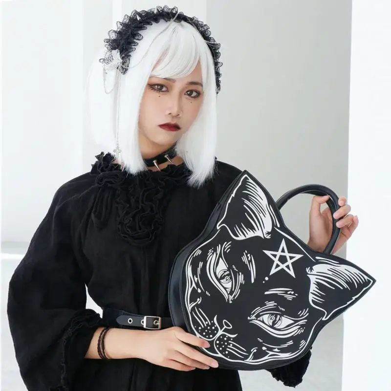 Black Cat Print Small Hand Bags For Women 2024 Fashion Trend Designer Female Tote Soft Leathergirls Handbags And Purses