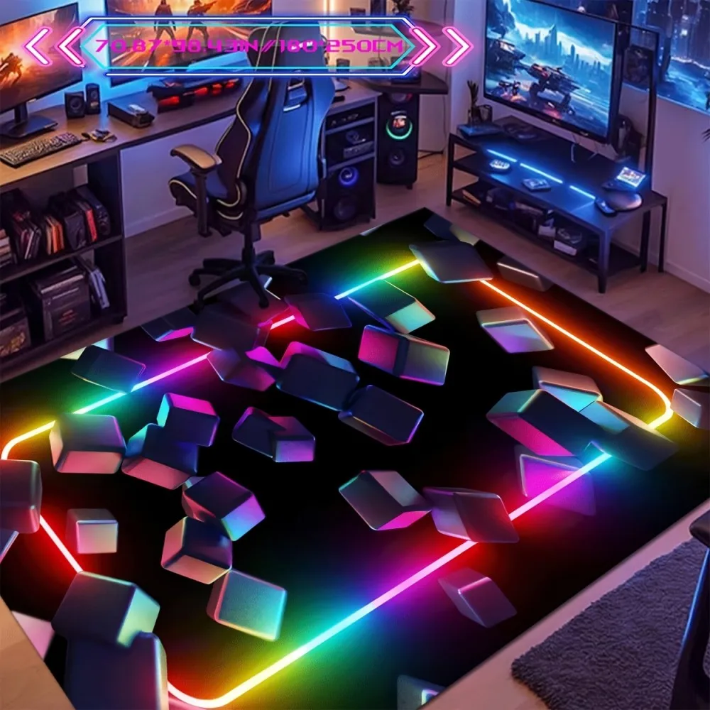 سجادة ألعاب VIKAMA بتصميم ملون، سجادة أنيقة، قابلة للغسل في الغسالة، مثالية لغرف الرياضات الإلكترونية ومدخل مقهى الإنترنت