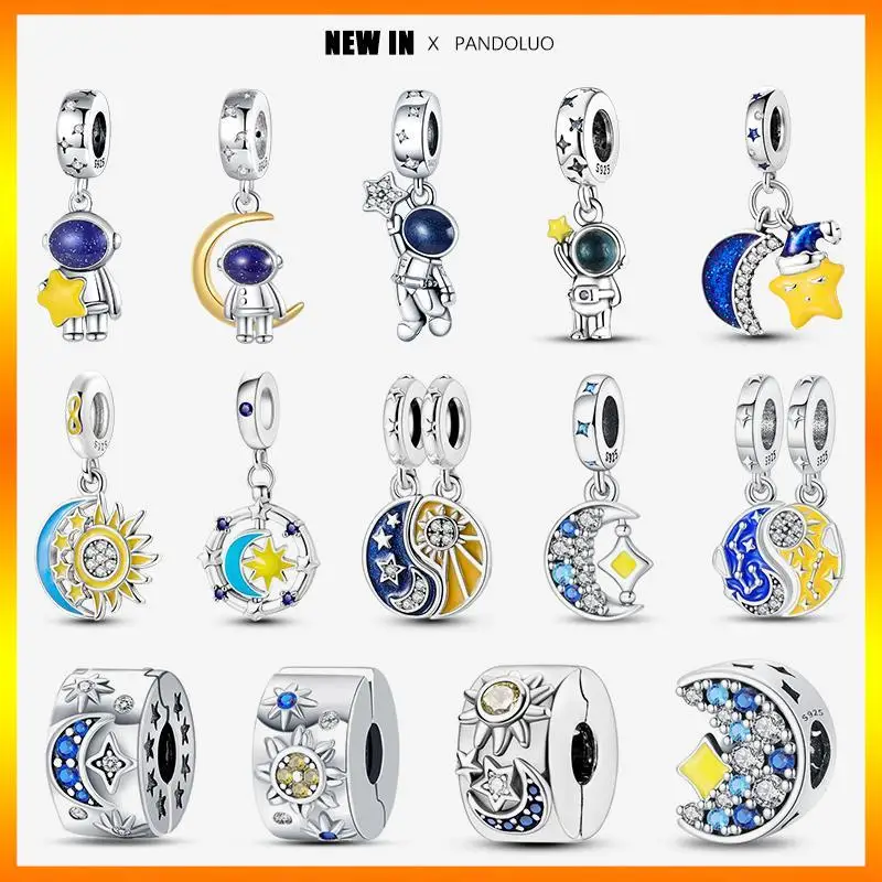 

New in Star Moon Sun Series Charm Beads Fits Pandora 925 Original Bracelet For Women 925 Silver Pendant Bead Jewelry Fine Gift