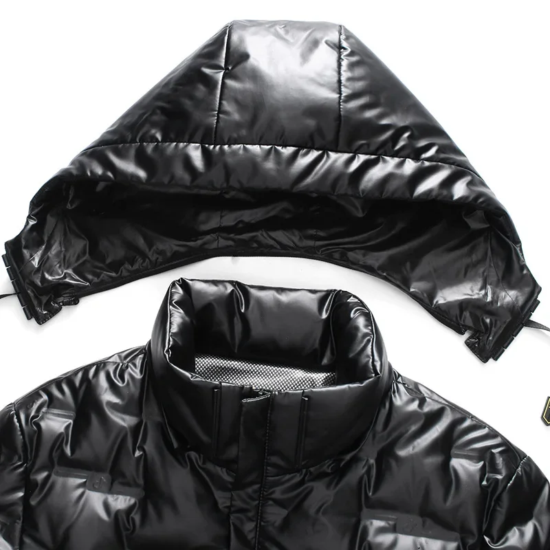 Chaqueta de plumón brillante para hombre, abrigo corto con capucha, impermeable, grueso, cálido, tendencia de moda, nuevo, Invierno