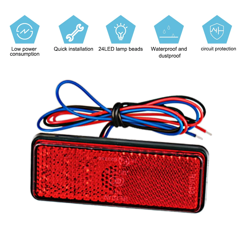 2PCS 24LED Rectangle Motorcycle Reflector Tail Brake Turn Signal Light Lamp Car ATV LED Reflectors Truck Side Warning Lights