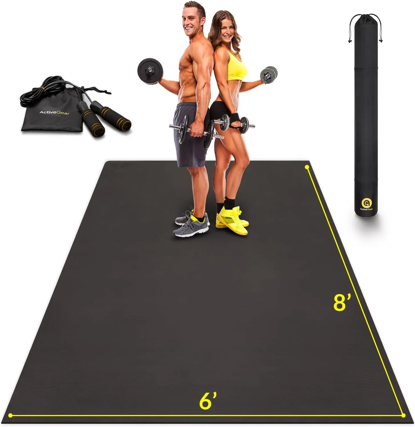 

ActiveGear Large Exercise Mat 8 x 6 ft 7mm Thick Premium Ultra-Durable Non-Slip Rubber Workout Mat for Home Gym Flooring | Ideal