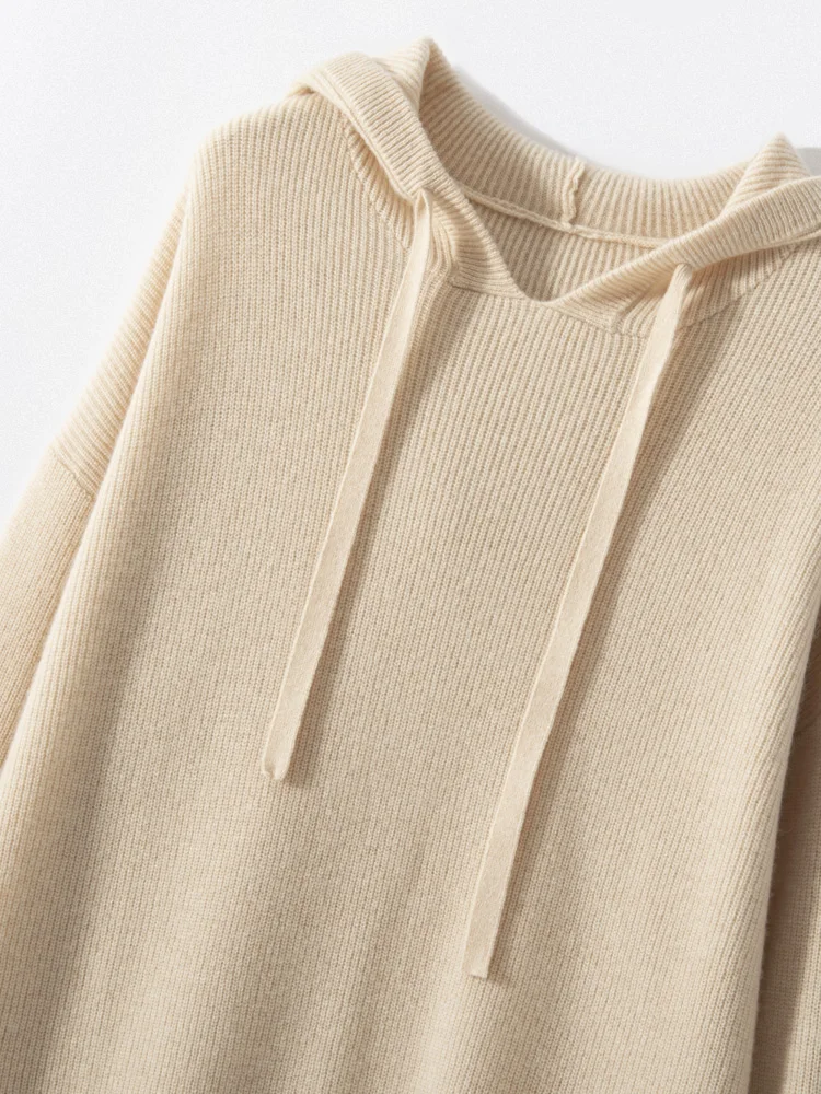 

CHICUU Autumn Winter Women's 100% Cashmere Knit Sweater Hoodie Pullover Long Dress Sweater Casual Loose Female Cashmere Coat
