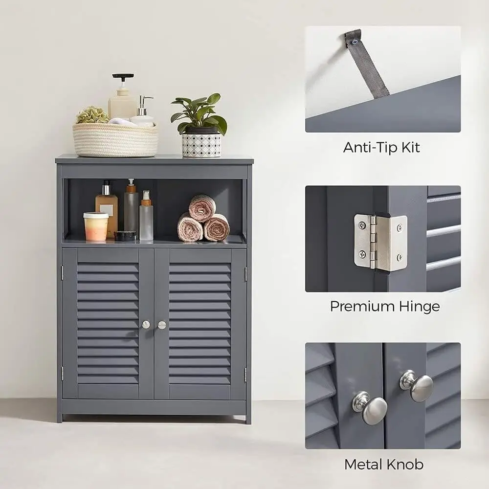 Freestanding Double Layer Storage Cabinet com porta do obturador, prateleira ajustável, banheiro e quarto