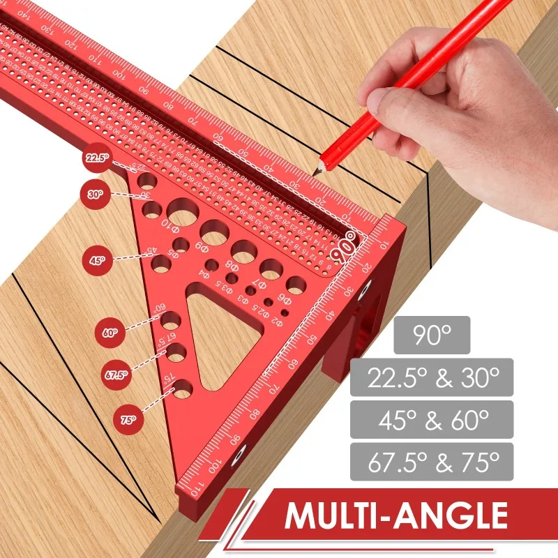 Multi Angle Measuring Ruler Aluminum Alloy Extra Long Woodworking Square 22.5° To 90°Protractor Triangle Ruler Precise Drawing