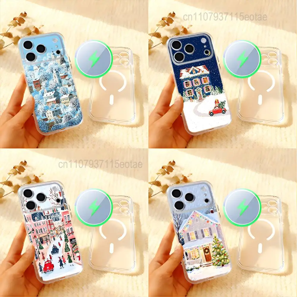Cartoon Christmas Style Frosted Clear Magnetic Case for iPhone 18 17,16,15,14,13,12,11 Pro,Max,Plus,Mini,Air,E