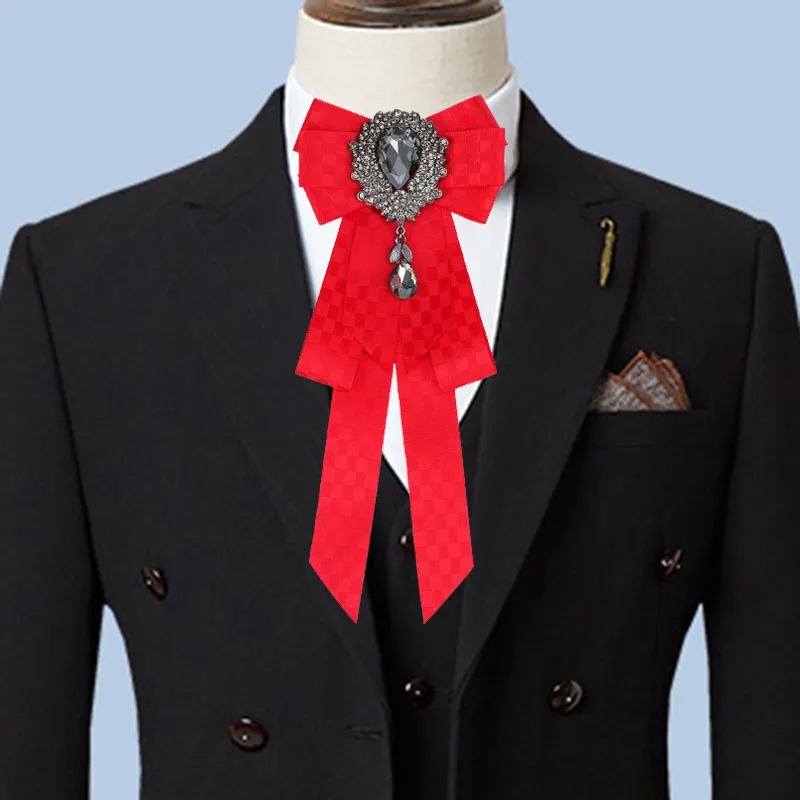 

British Korean Bow Tie Wedding Accessories Fashion Men's Business Banquet Formal Shirt Rhinestone Collar Flower Handmade Jewelry