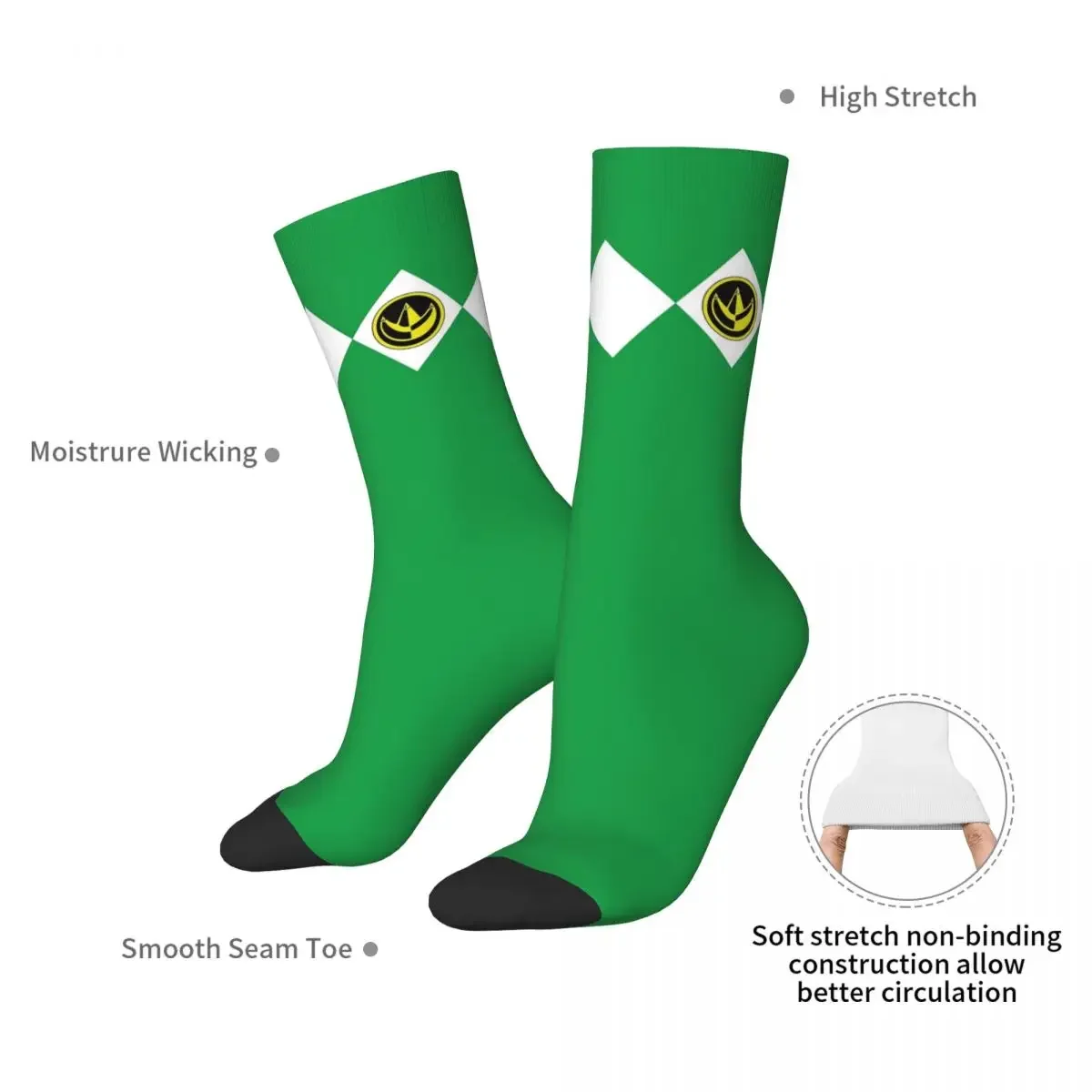 MMPR Green Ranger With Coin Socks Harajuku High Quality Stockings All Season Long Socks Accessories for Unisex Birthday Present