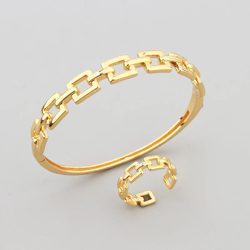 European and American Fashion Hollow Square Chain Titanium Smooth Bracelet Ring Luxury Retro Suit