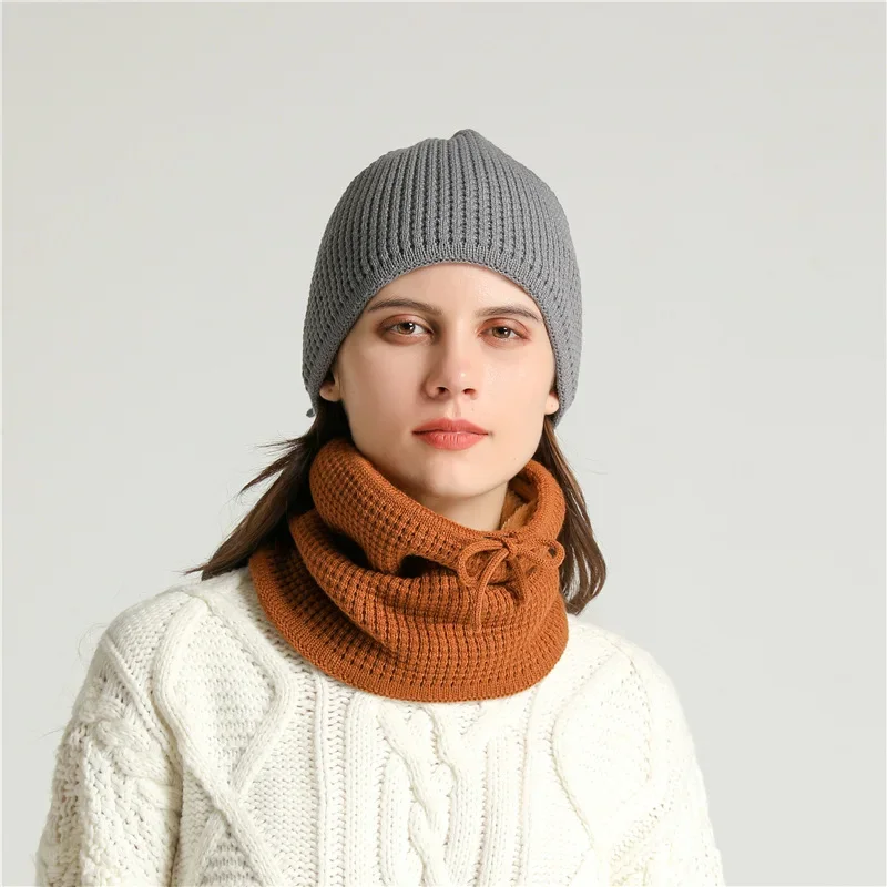 2024 Winter Warm Knitted Ring Neck Scarf for Women Men Drawstring Hat Unisex Scarves Infinite Cashmere Snood Neckerchief Fashion