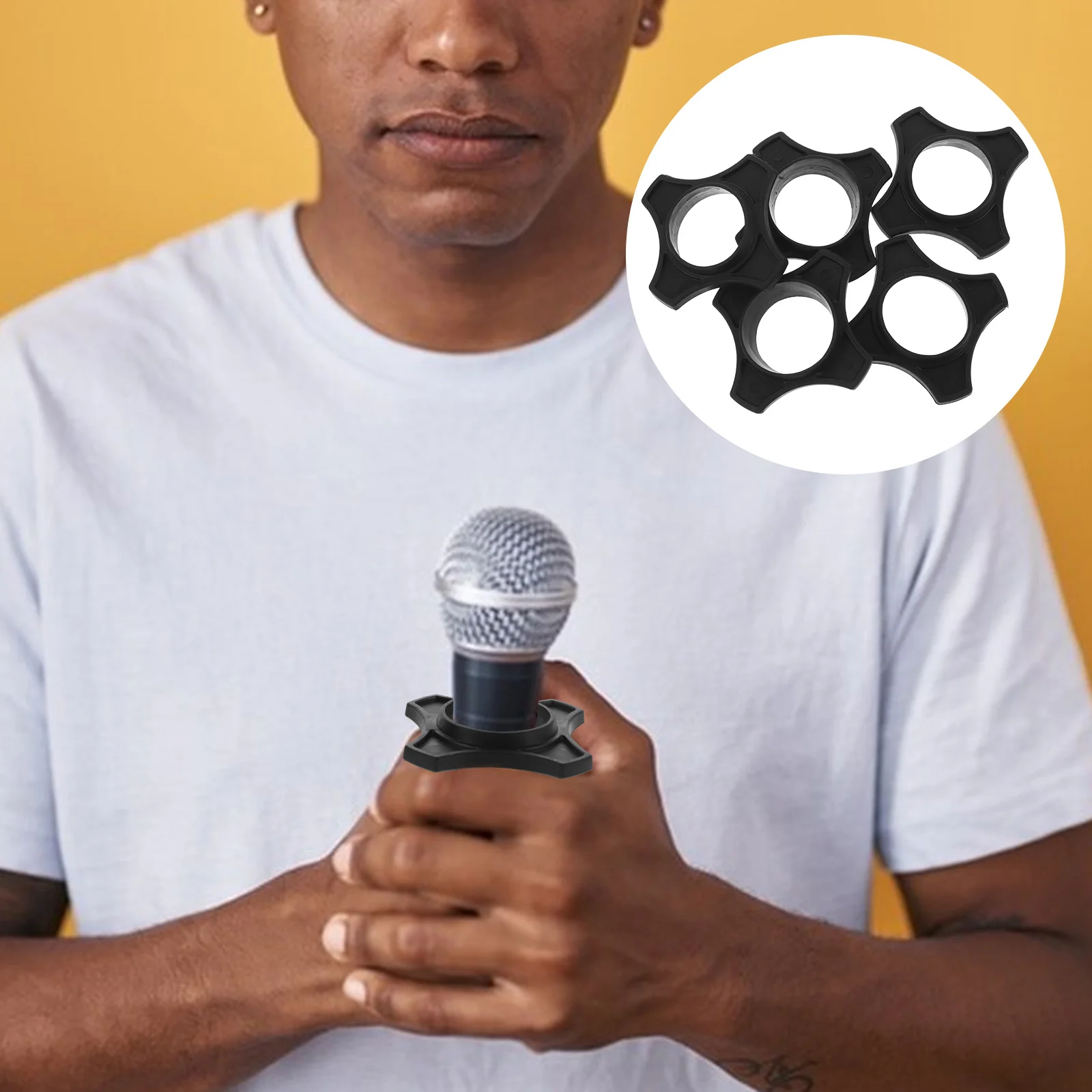 

5Pcs Anti Microphone Rings Hexagonal Silicone Anti Roll Fall Rings for Handheld Mics KTV Stage Performance
