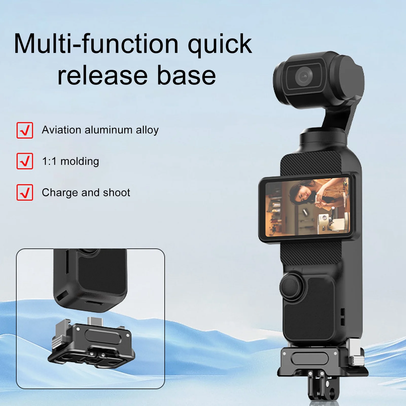 

Multi Functional Magnetic Charging Base Quick Release Base for OSMO Pocket3 with 1/4'' Thread Foldable 2-Prong Mount Accessories