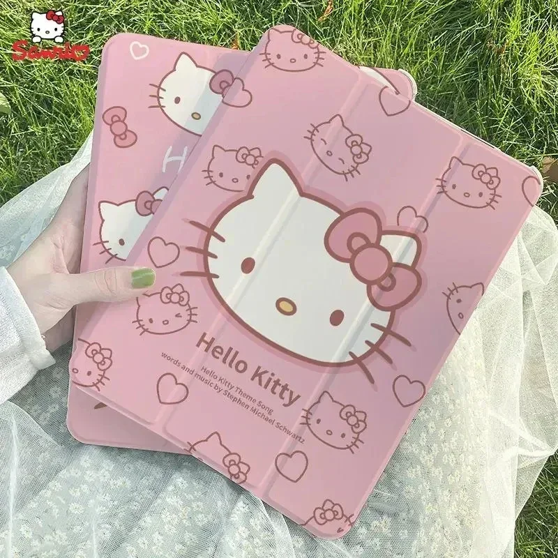 New Sanrio Hello Kitty Ipad Tri-fold Transparent Case Cartoon Printing Drop-proof Waterproof Durable Kawaii High-value Ipad Case