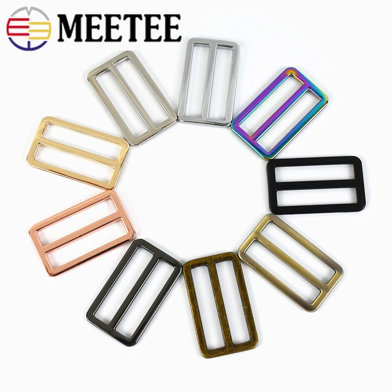 5Pcs Meetee 16/20/25/32/38/50mm Metal Tri-Glide Ring Buckles Bag Adjuster Clasp Shoes Belt Hook DIY Clothes Hardware Accessories