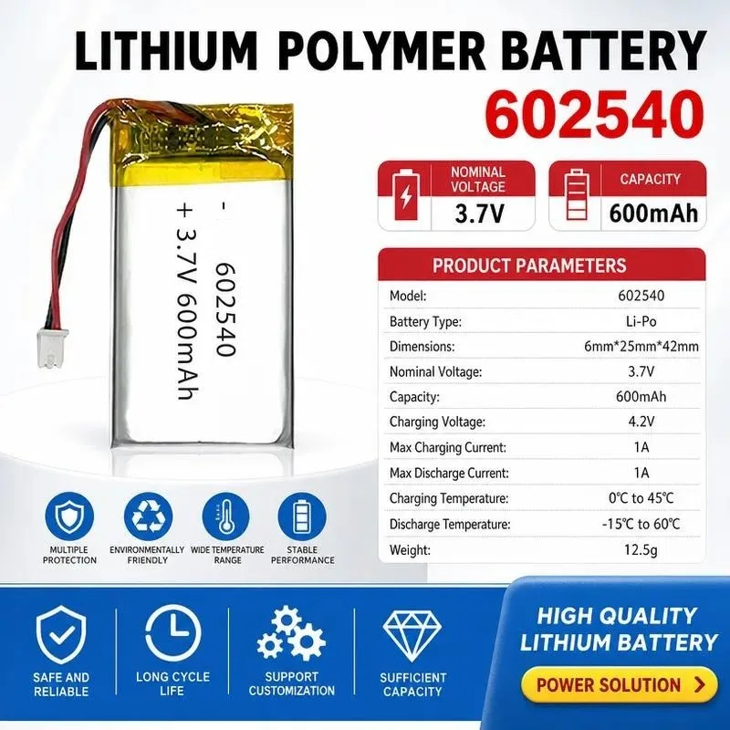 602540 Polymer Lithium 600mAh 3.7V Rechargeable Battery  Cell Rechargeable Lithium Battery Cell