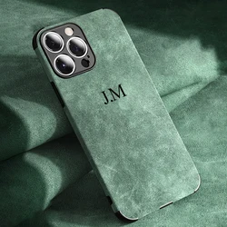 Personalised Case For iPhone 17 16 15 14 13 12 11 Pro Max Customized Name Initials Shockproof lambskin Leather Cover 17 Pro Max
