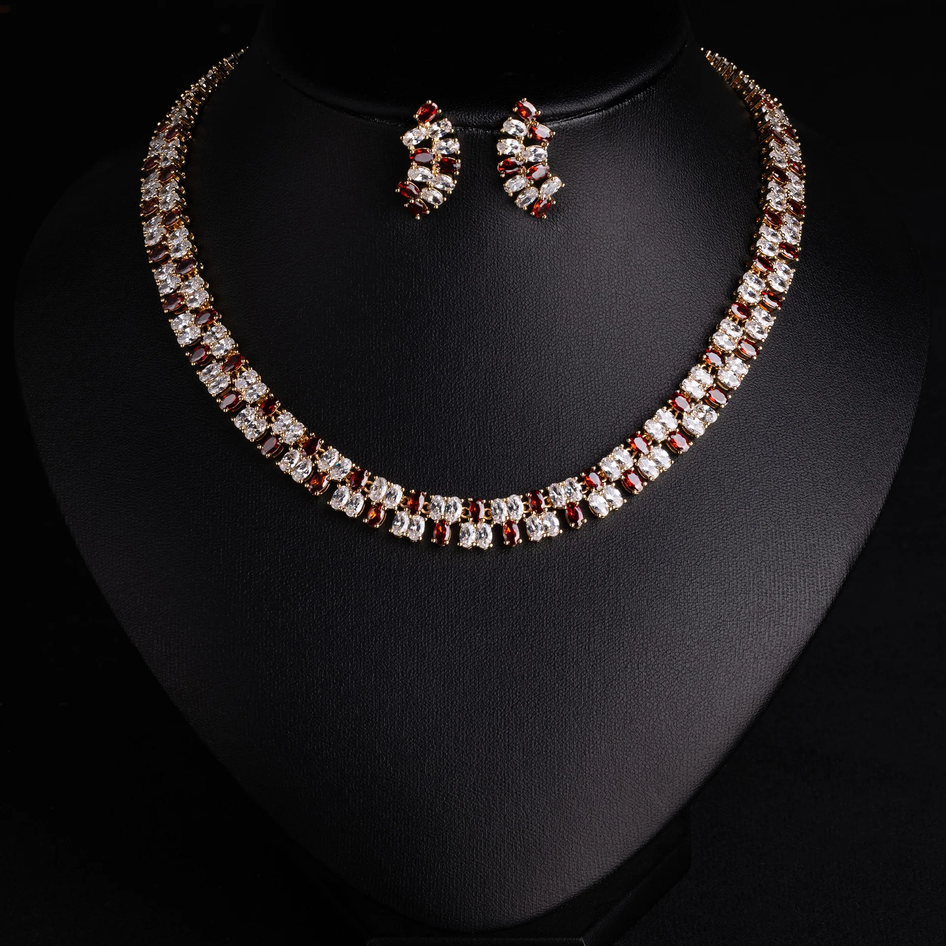 Light Luxury Full Diamond Necklace Earrings Set Women Wedding Dress Evening Party Jewelry Bridal Gift Accessories