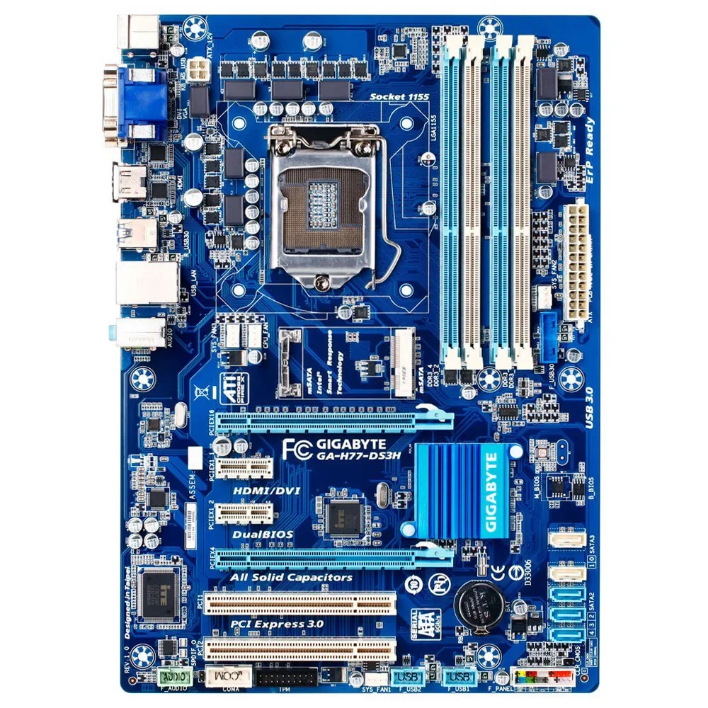 Used GIGABYTE H77-DS3H Desktop Motherboard Z77 Socket LGA 1155 i3 i5 i7 DDR3 32G ATX UEFI BIOS