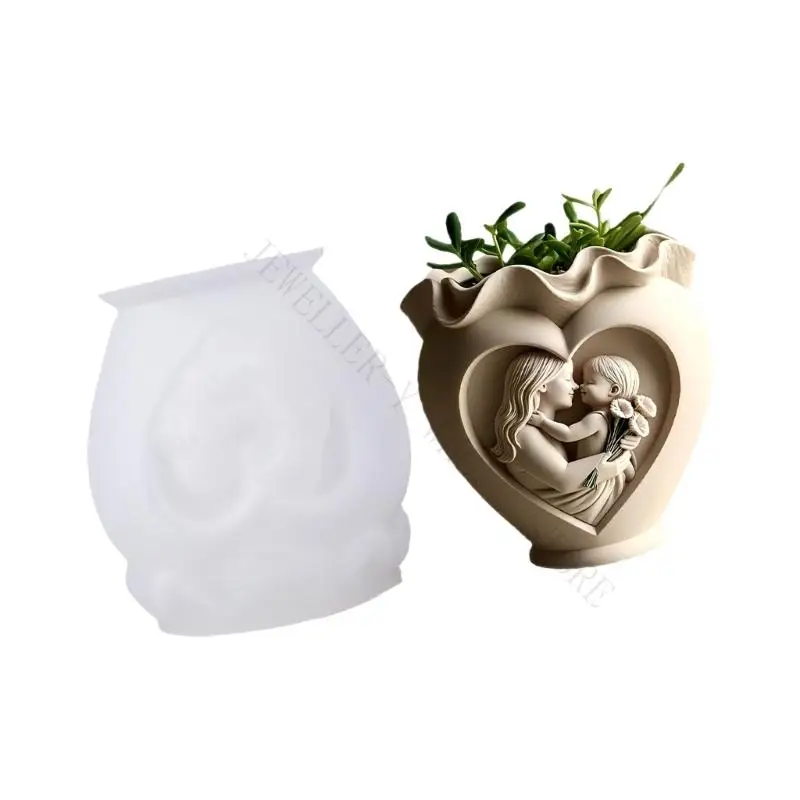 R7UF Reusable Heart Shaped Silicone Mould For DIY Jewelry Cement Craft Planters