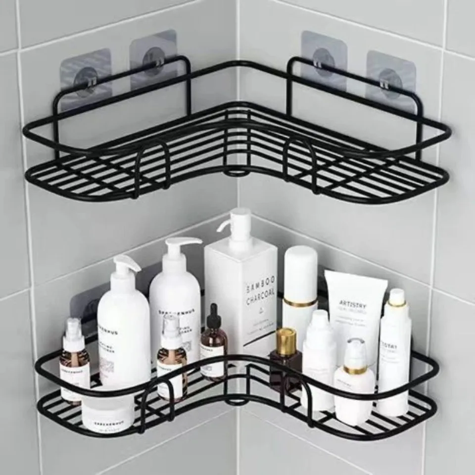 Bathroom wall mounted perforation-free triangle storage rack kitchen storage rack Triangle rack in the corners of the bathroom