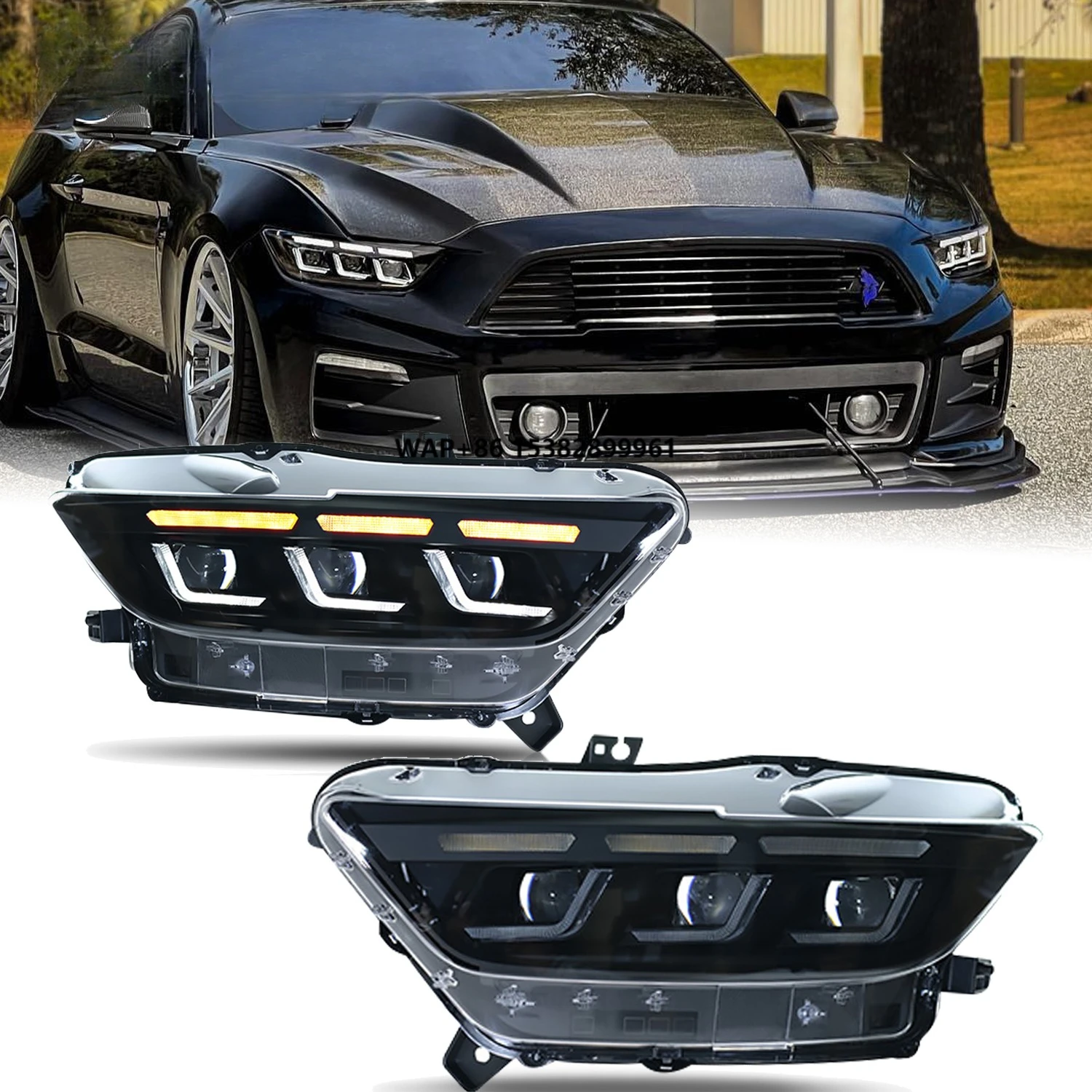 

HCMOTIONZ LED Car Front Lamps 2015-2017 High Quality DRL Start up Animation Headlights for Ford Mustang