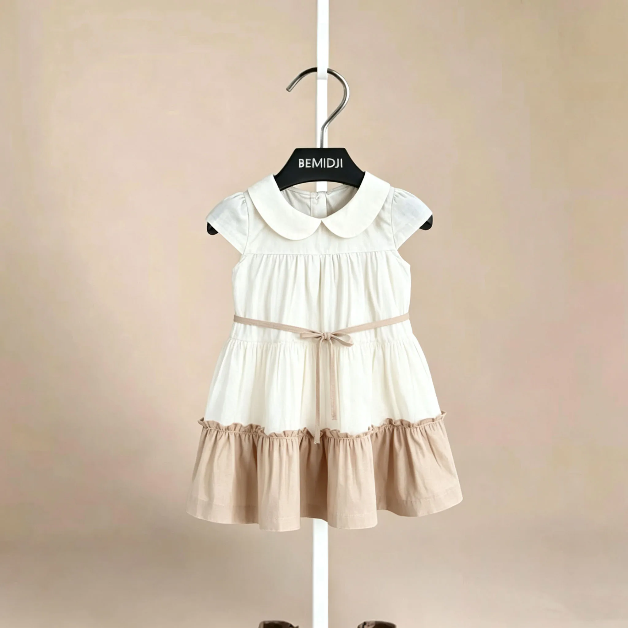 Girls Summer Fashion Patchwork Clothing Short Sleeves Turn-down Collar A-Line Princess Dress  2-6 Years Kids Daily Casual Wea