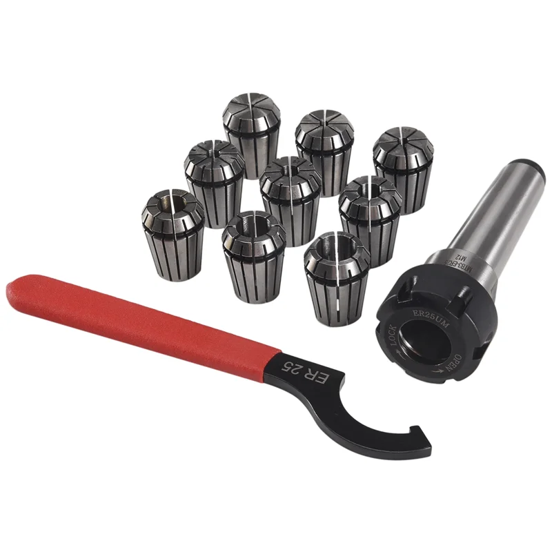 ABUN-9Pcs Er25 Spring Collets+1Pcs Mt3 M12 Er25 Collet Chuck Morse Taper Holder For Cnc Milling Lathe Tool