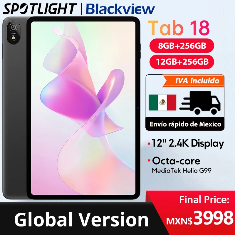 【World Premiere】12 inch Blackview Tab 18 Tablet 8GB/12GB 256GB 16MP 2.4K FHD+ Display 8800mAh Battery Widevine L1 MTK Helio G99