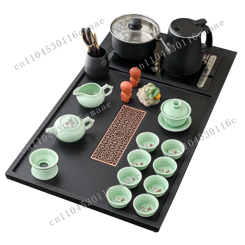 Tea set Household ceramic Kung Fu teapot Artificial stone tea tray Smart kettle Tea table complete set