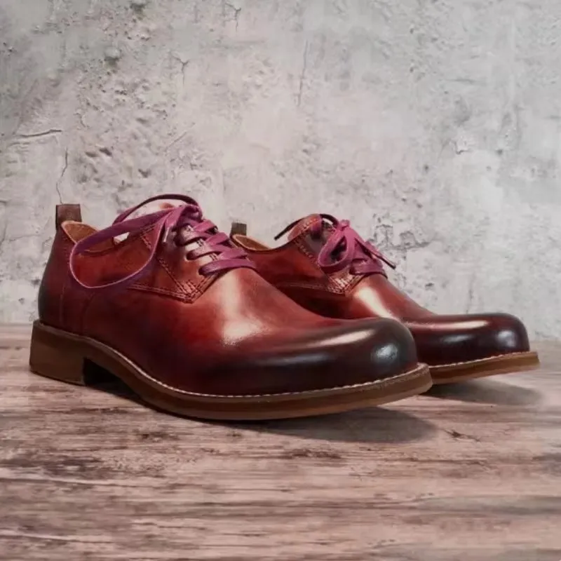 Vintage Design Square Toe Mens Derby Shoes Office Men Lace Up