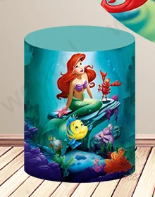 Little Mermaid Ariel Round Backdrop Baby Shower Girls Birthday Backdrop Under The Sea Disney Mermaid Cylinder Cover Decor Prop