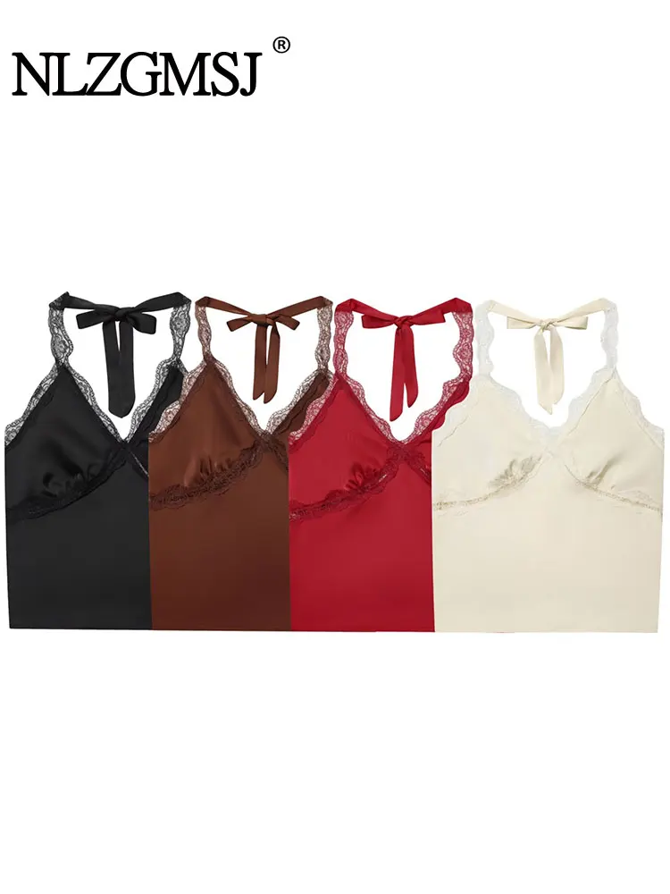 

NLZGMSJ женские сексуальные шикарные кружевные топы на бретельках женский топ без рукавов с v-образным вырезом в стиле пэчворк модный осенне-зимний праздничный топ