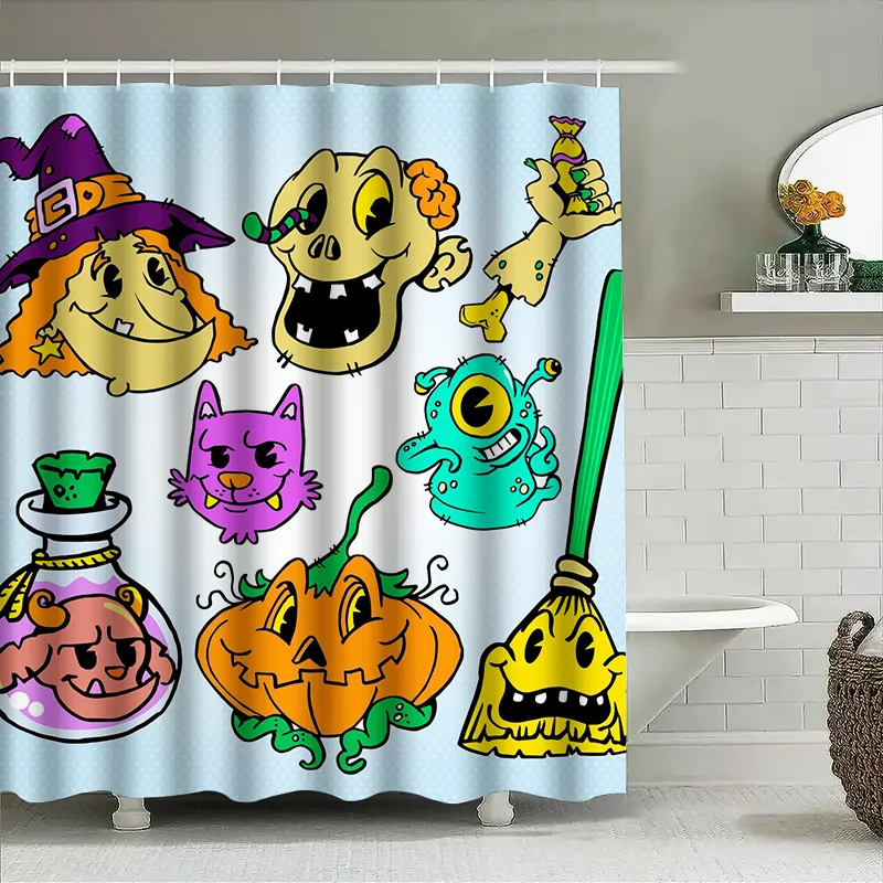 

Tuniu Halloween Cartoon Witch Kids Baby Shower Curtain Cute Pumpkin Decorations Scary Monster Bedding for Nursery