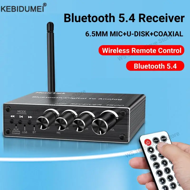 Bluetooth 5,4 Audio Receiver 3D Stereo Koaxial DAC Konverter USB U-Disk Spielen 6,5mm Mic Karaoke Wirelss Adapter für Auto Lautsprecher