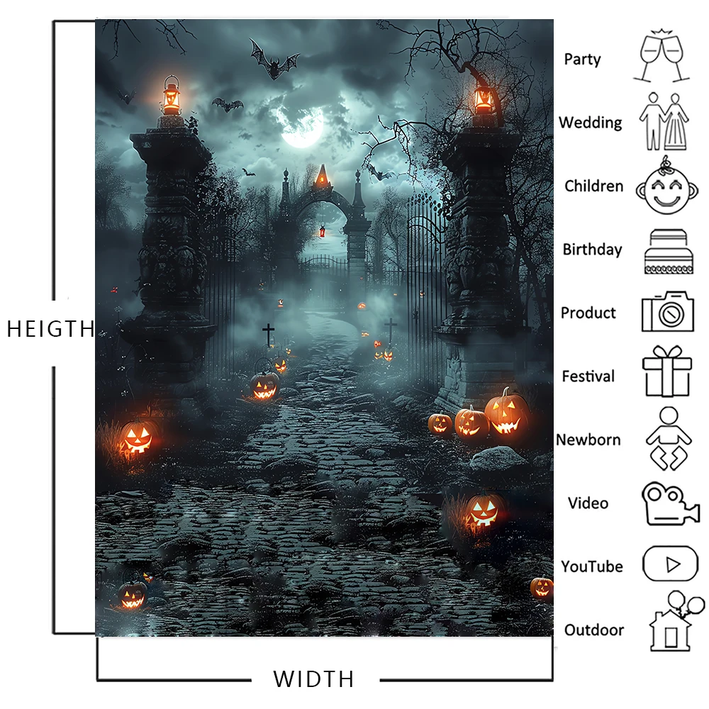 Bonvvie Halloween Photography Backdrop Horror Forest Skull Ghost Graveyard Pumpkin Lantern Background Kids Portrait Party Decor